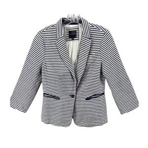 The Limited Blazer Jacket Womens Sz M Blue White Striped Lined Career Casual